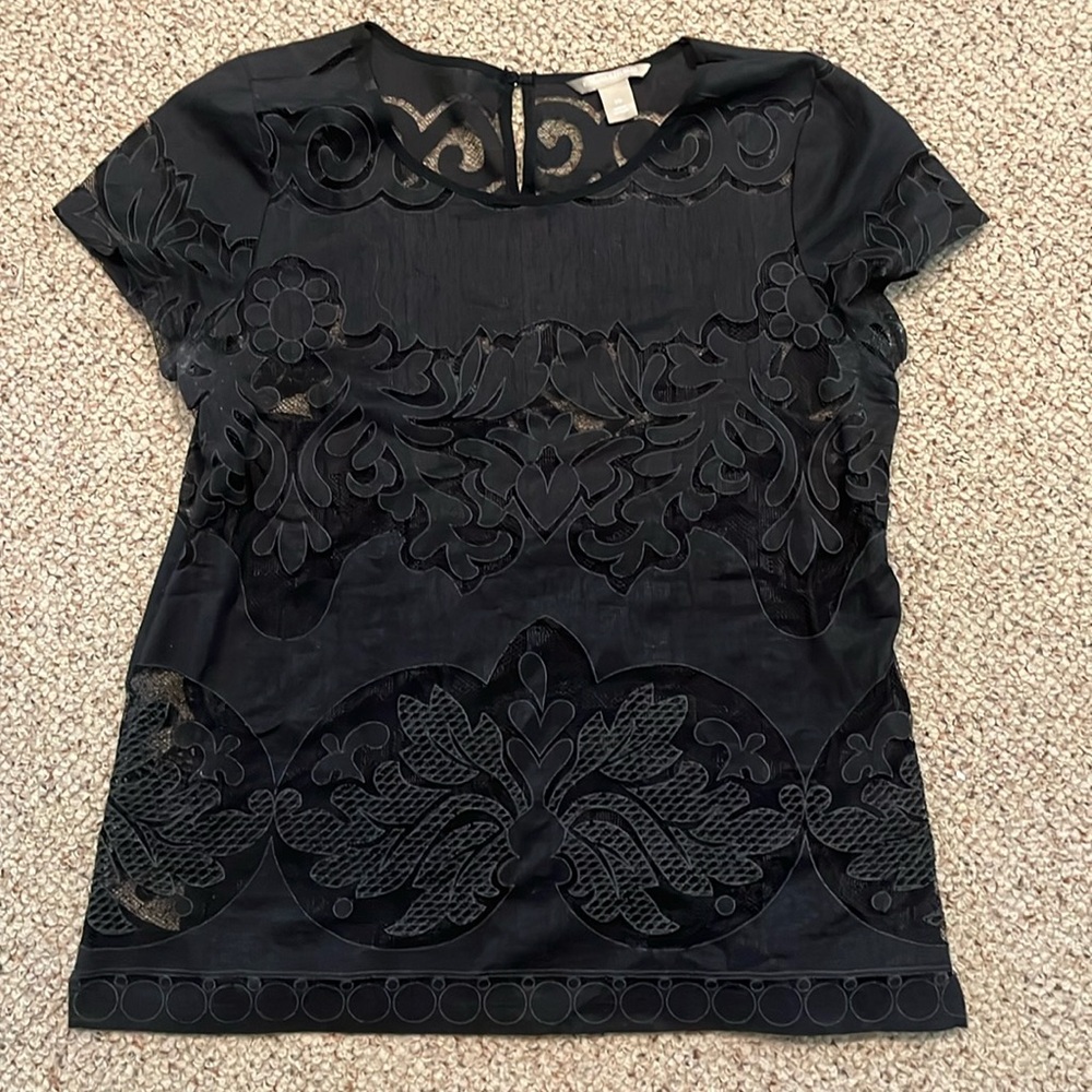 Banana Republic Solid Lace Blouse, Black Size 10